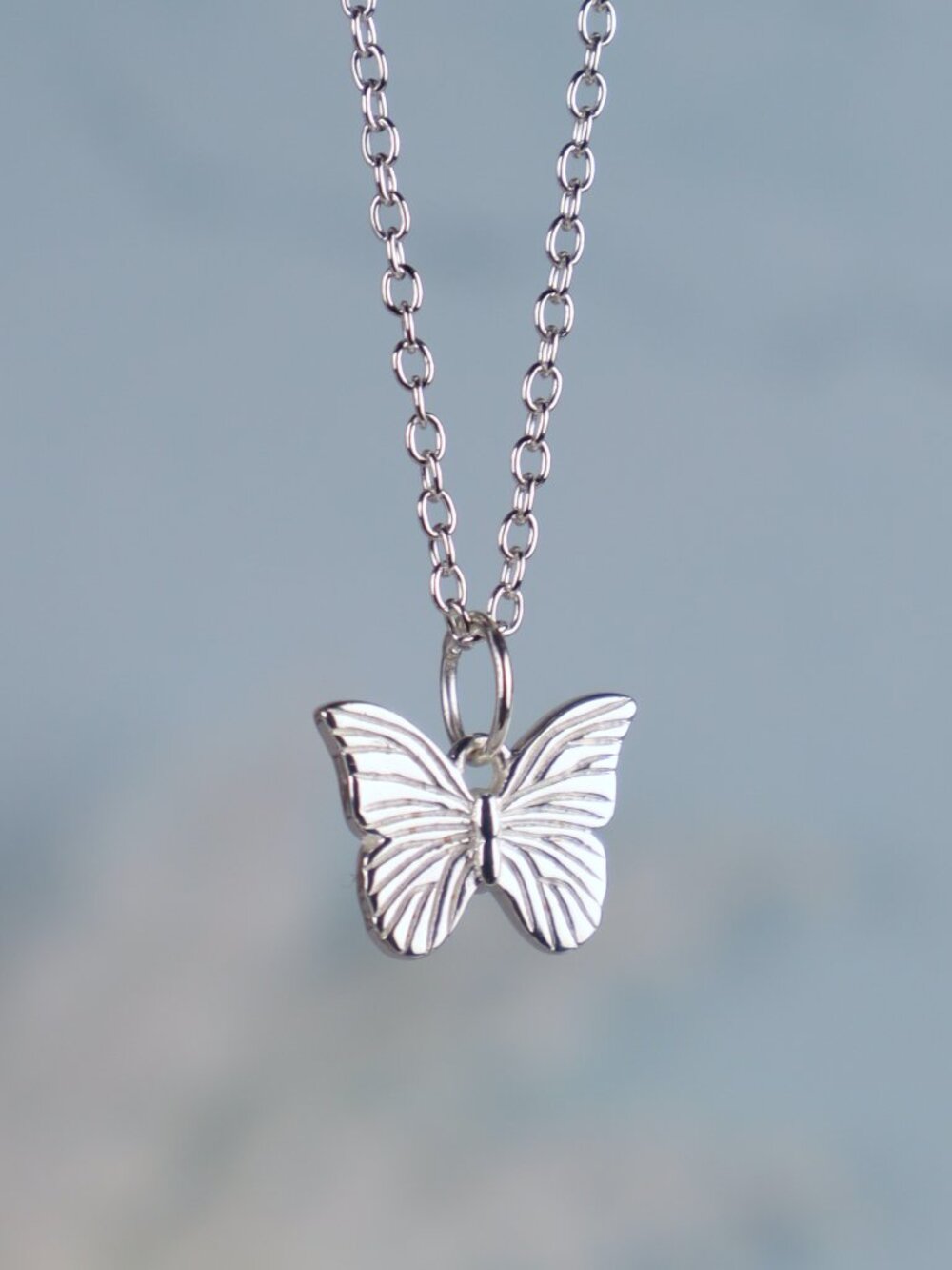 Sterling Butterfly Pendant Necklace (Rosa Perlina)